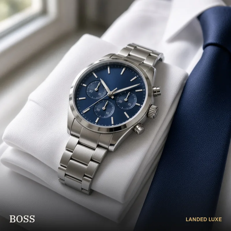 Illustrative scene for BOSS Companion Men’s 44mm Blue Dial Chronograph Watch 1513653 – not the actual product