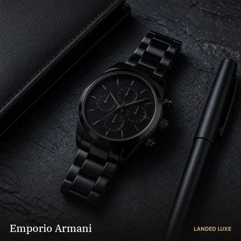 Illustrative scene for Emporio Armani Ceramica Men’s 42mm Black Ceramic Chronograph Watch AR1410 – not the actual product