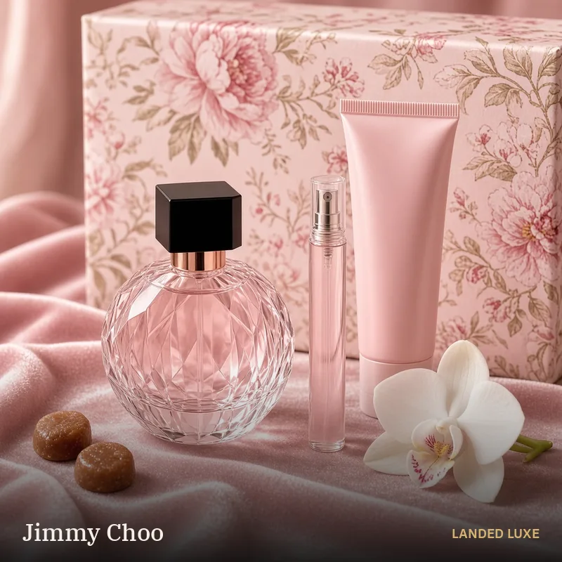 Illustrative scene for Jimmy Choo Eau de Parfum 100ml Gift Set with Body Lotion and Travel Spray – not the actual product