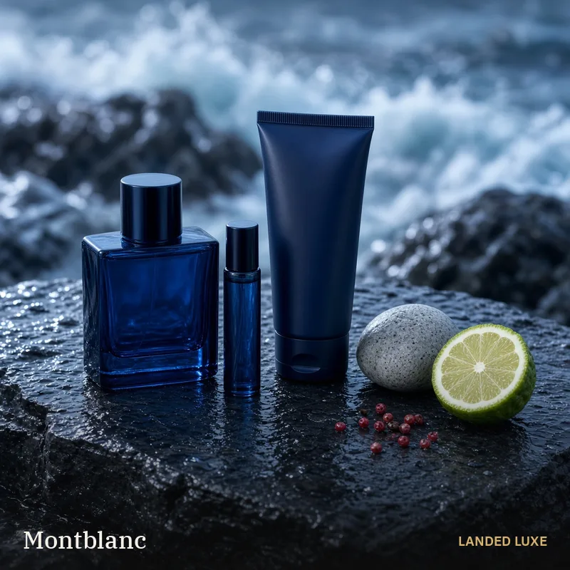 Illustrative scene for Montblanc Explorer Ultra Blue Eau de Parfum 100ml 3-Piece Gift Set – not the actual product